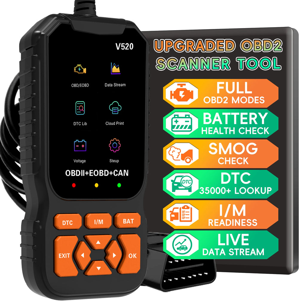 OBD2 Scanner Diagnostic Tool Code Reader for All OBDII Cars | Read & Clear Engine Codes, Live Data Stream, Battery Test, I/M Readiness, O2/EVAP Test, OBDII/EOBD
