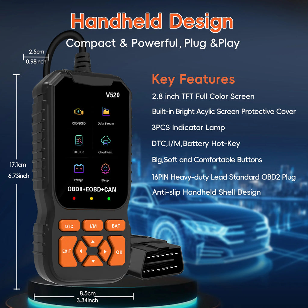 OBD2 Scanner Diagnostic Tool Code Reader for All OBDII Cars | Read & Clear Engine Codes, Live Data Stream, Battery Test, I/M Readiness, O2/EVAP Test, OBDII/EOBD